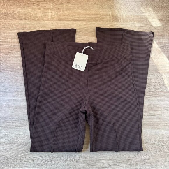 NWT DONNI The Box Weave Stretch Kick Flare Pants Espresso Brown XS - Picture 1 of 6